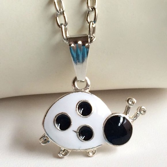 Ladybug Necklace 20" Black White Enamel Insect Beetle Bug Silver Plated - Picture 7 of 11